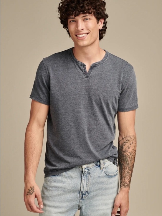 Lucky Brand Other - Lucky Brand Venice Burnout Henley Shirt Mens Large Charcoal Gray Blue Notch Neck